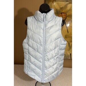 So Authentic American Heritage Light Blue Full Zip Puffer Vest Side Pockets Sz L